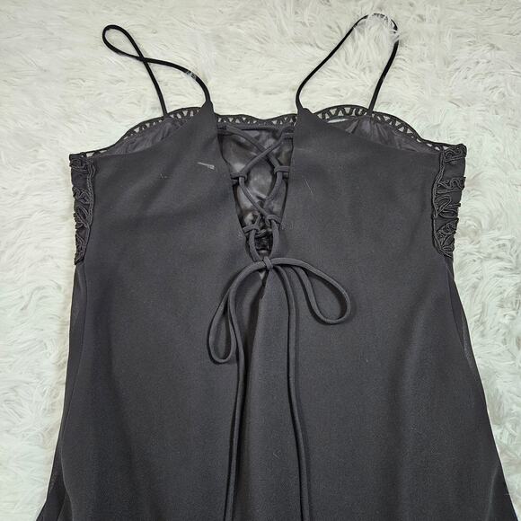 Sheena Y2K Embroidered Lace Up Back Whimsigoth Vampy Babydoll Midi Dress Sz L - Picture 6 of 10
